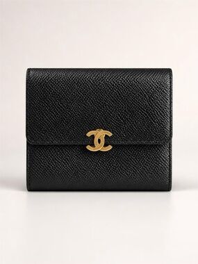 CHANEL Black Caviar Leather Wallet with Gold CC Turn-Lock